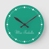 Trend Kleur Jade Groen Wit Stippen Naam  Ronde Klok (Voorkant)