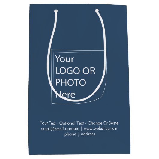 Trend Kleur - Serious Blue Medium Logo Cadeautas (Voorkant)