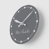 Trend Kleur Slate Grey Witte Stippen Naam  Ronde Klok (Hoek)