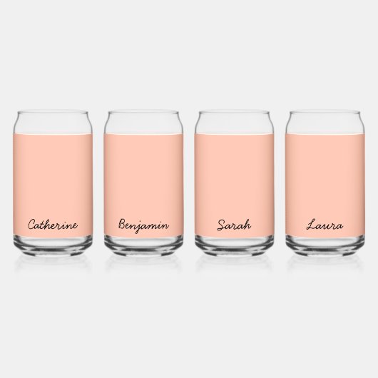 Trend Kleur Zachte Perzik Minimalistische Naam Kan Blikvorm Glas (Voorkant)