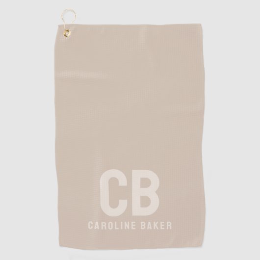Trend Kleur Zachte Taupe Monogram Golf Handdoek (Voorkant)