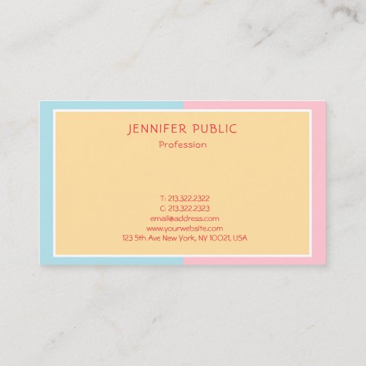 Trend Kleuren Roze Geel Blauw Elegant Modern Chic Visitekaartje (Achterkant)