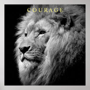 Trend Motivatie Courage Lion Unique Zwart Wit Poster