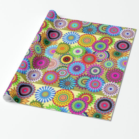 Trend Psychadelic Flower Power Print Accessoire Cadeaupapier (Uitgerold)