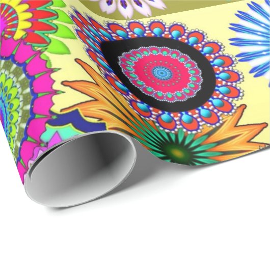 Trend Psychadelic Flower Power Print Accessoire Cadeaupapier (Rol Hoek)
