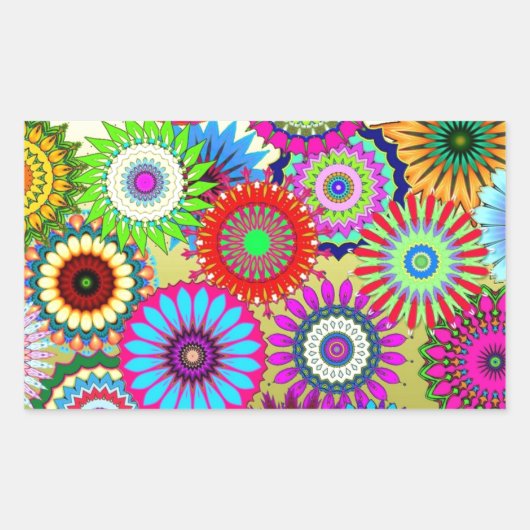 Trend Psychadelic Flower Power Print Accessoire Rechthoekige Sticker (Voorkant)