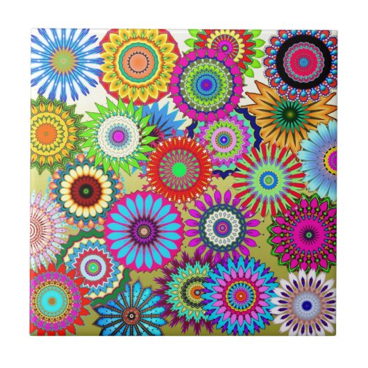 Trend Psychadelic Flower Power Print Accessoire Tegeltje (Voorkant)