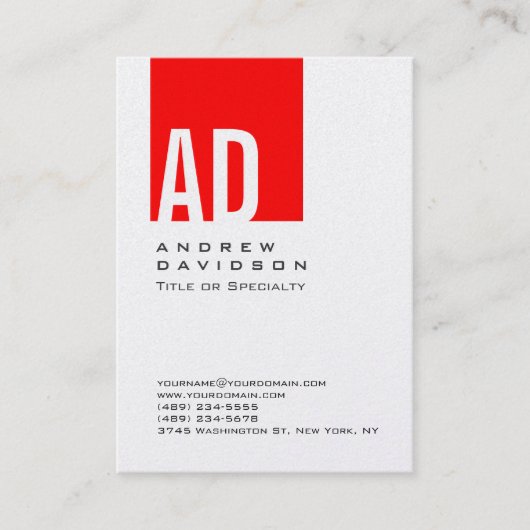 Trend Red Stripe Monogram White Visitekaartje (Voorkant)