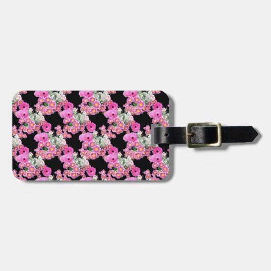 Trend Roze accessoire met een roze floreel patroon Bagagelabel (Voorkant horizontaal)