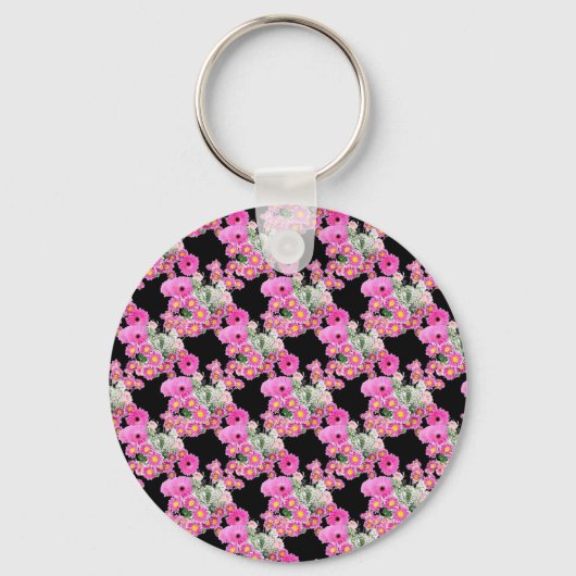 Trend Roze accessoire met een roze floreel patroon Sleutelhanger (Voorkant)