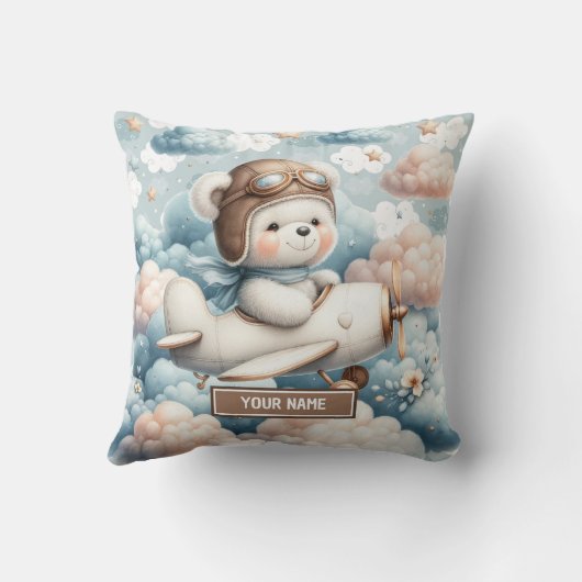 Trend schattige teddybeer piloot jongen baby showe kussen (Achterkant)