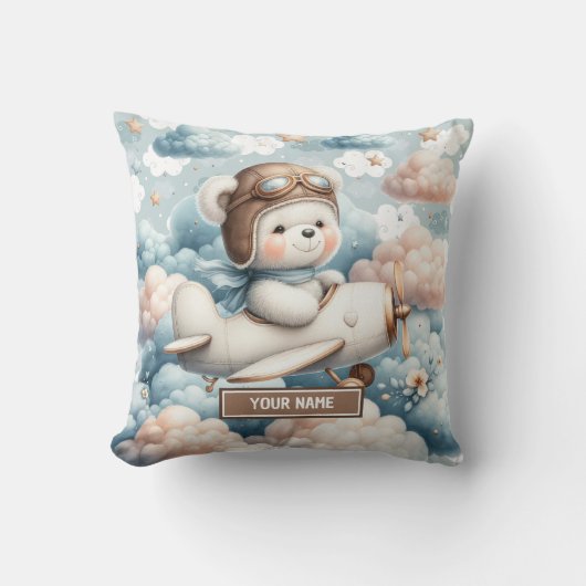 Trend schattige teddybeer piloot jongen baby showe kussen (Voorkant)