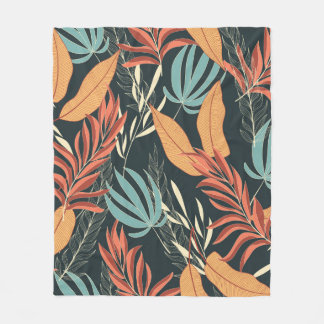 Trend seamless tropical pattern with bright yellow fleece deken