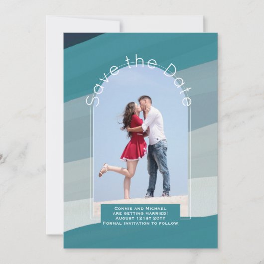 Trend sparen de Datum | Foto Blauwgroen Navy Blue  Kaart (Voorkant)