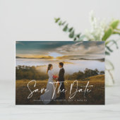 Trend Stylish Calligrafie met foto Save the date (Staand voorkant)