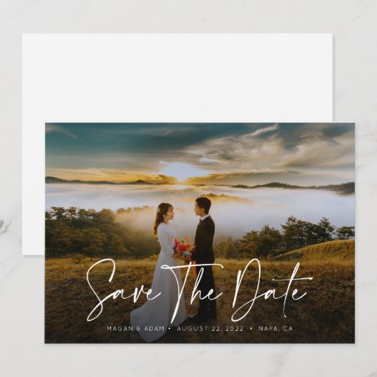 Trend Stylish Calligrafie met foto Save the date (Voorkant / Achterkant)