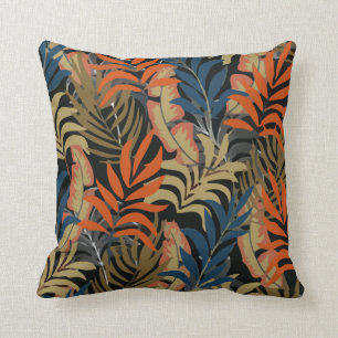 Trend Tropical Pattern Oranje Blue Planten Leaves Kussen