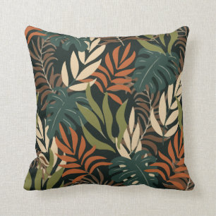 Trend Tropical Pattern Oranje White Planten Leaves Kussen