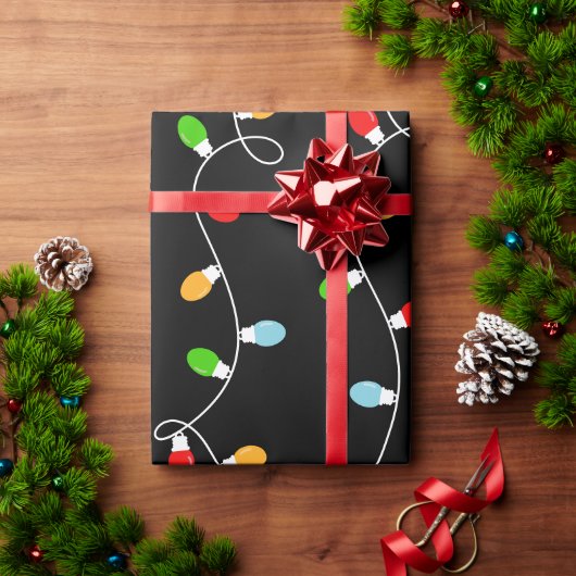 Trend Zwarte Kerstverlichting Cadeaupapier (Feestdagen Geschenken)