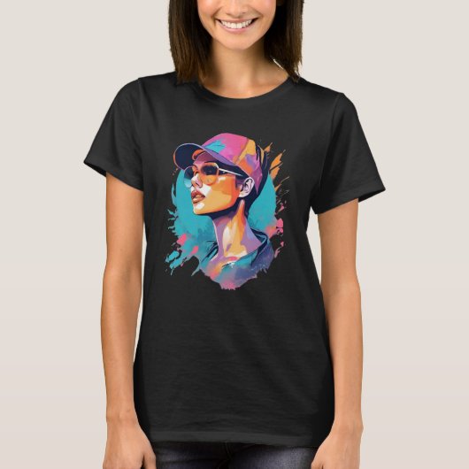 Trendiges Pop Art Portrait - Frau mit Capi Brille T-shirt (Voorkant)
