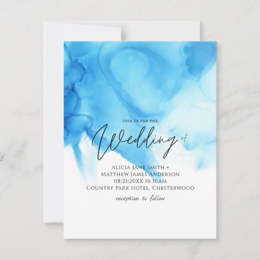 Trending Aqua Blauwe Aquarel Wash Bruiloft (Voorkant)