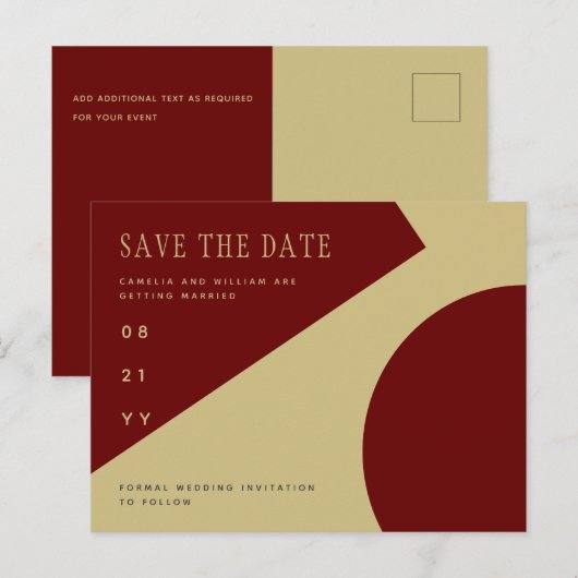Trending Burgundy Gold Wedding BEWAART DE DATUM Briefkaart (Voorkant / Achterkant)