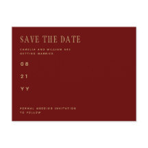 Trending Burgundy Gold Wedding SAVE the DATE Postc