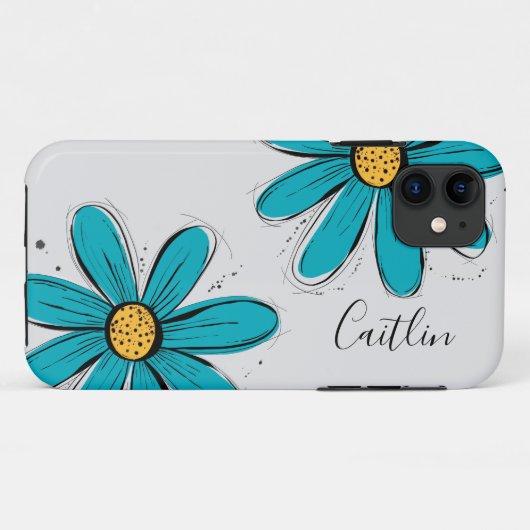 Trending Daisy blauwgroen inky art Case-Mate iPhone Case (Achterkant (horizontaal))
