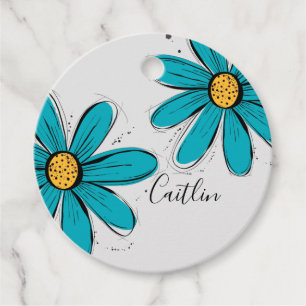 Trending Daisy blauwgroen inky art Gift Labels