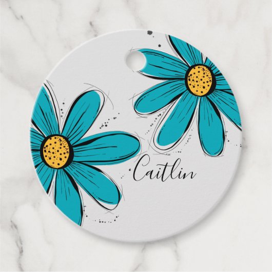 Trending Daisy blauwgroen inky art Gift Labels (Voorkant)