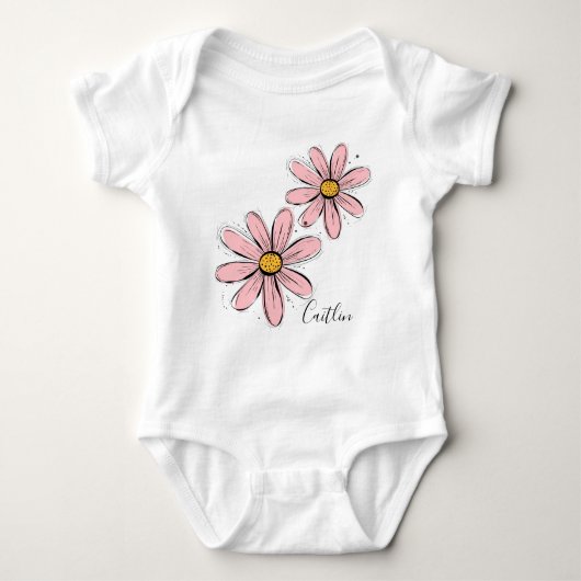 Trending Daisy Blush roze inktkunst Romper (Voorkant)