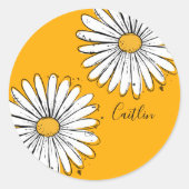 Trending Daisy Oranje inky art Ronde Sticker (Voorkant)