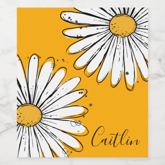 Trending Daisy Oranje inky art Wijn Etiket (Enkel label)