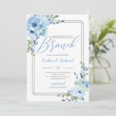 Trending dusty blue floral Sillijst bruiloft Kaart (Staand voorkant)