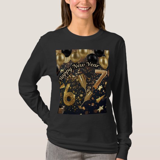 Trending Elegant Black & Gold Six Seven New Year  T-shirt (Voorkant)