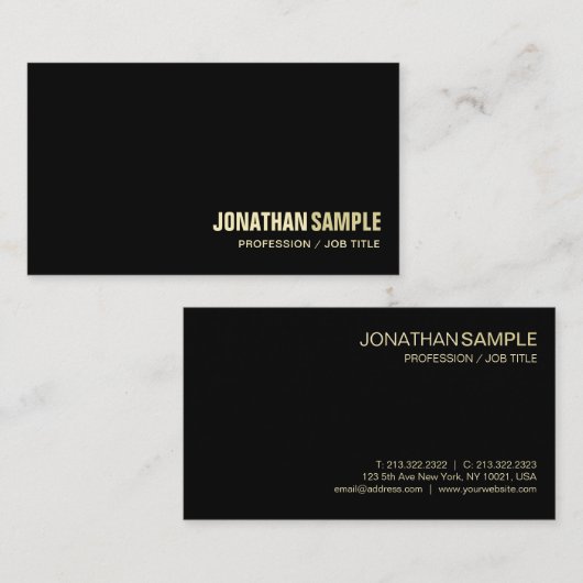 Trending Elegant Design Plain Black Gold Luxe Visitekaartje (Voorkant / Achterkant)