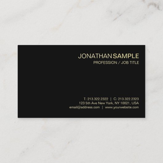 Trending Elegant Design Plain Black Gold Luxe Visitekaartje (Achterkant)