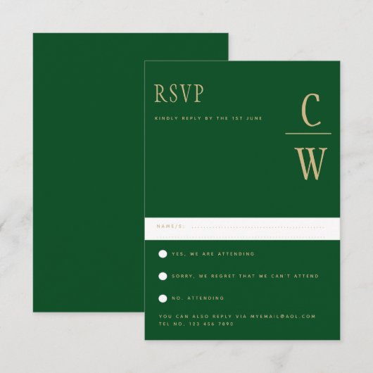 Trending Emerald Green Gold Wedding RSVP (Voorkant / Achterkant)
