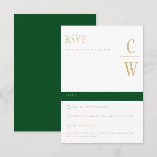 Trending Emerald Green Gold Wedding RSVP Kaartje (Voorkant / Achterkant)