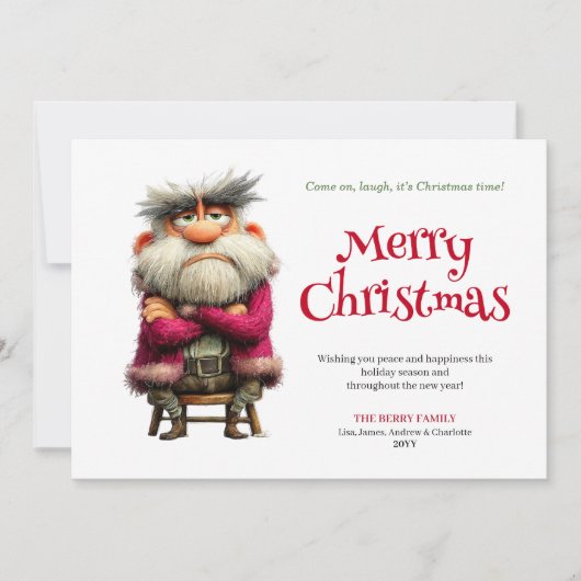 Trending funny grumpy Santa editable greeting card Feestdagenkaart (Voorkant)