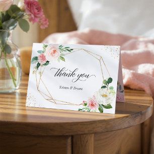 Trending Geometrisch Goud Lijst Blush Roze Bloem Bedankkaart