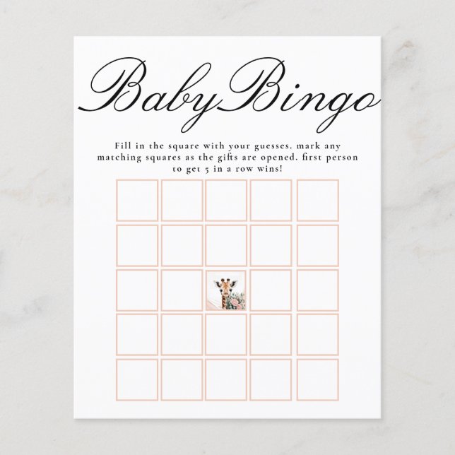 Trending Giraffe Baby Shower Bingo Paper Sheet (Voorkant)
