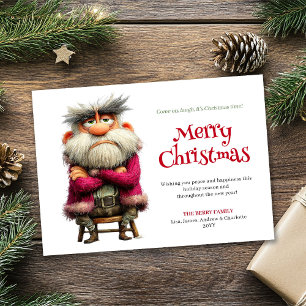 Trending grappige chagrijnige Kerstman bewerkbare Feestdagenkaart