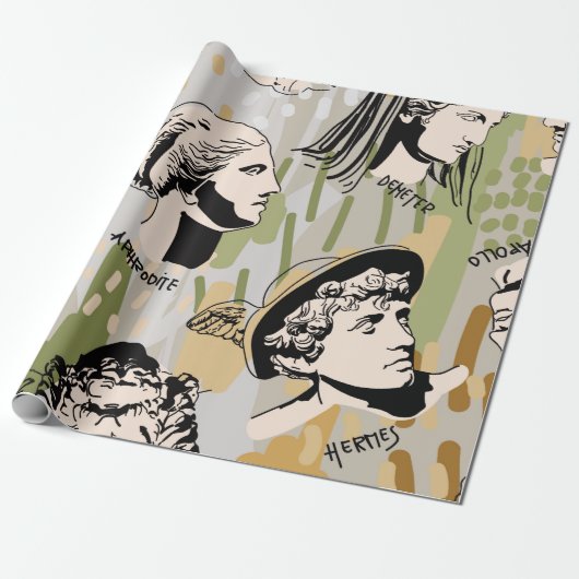 Trending Greek gods Art Portret Seamless Pattern. Cadeaupapier (Uitgerold)
