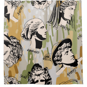 Trending Greek gods Art Portret Seamless Pattern. Douchegordijn