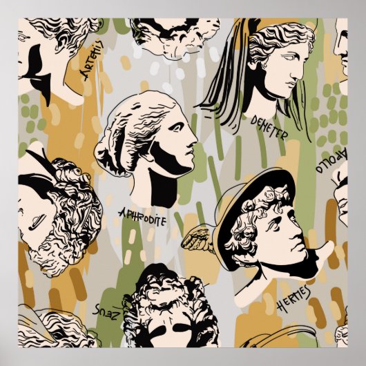Trending Greek gods Art Portret Seamless Pattern. Poster (Voorkant)