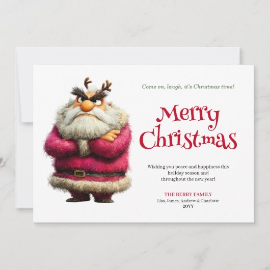 Trending grumpy Santa editable festive greeting Feestdagenkaart (Voorkant)
