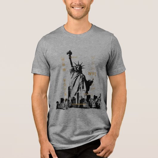 Trending Liberty Statue NYC Mannen korte mouw grij Tri-Blend Shirt (Voorkant)
