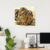 Trending Luipaard Blauwe Ogen Poster (Thuiskantoor)