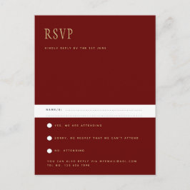 Trending Modern Burgundy Gold Wedding RSVP Postca Briefkaart